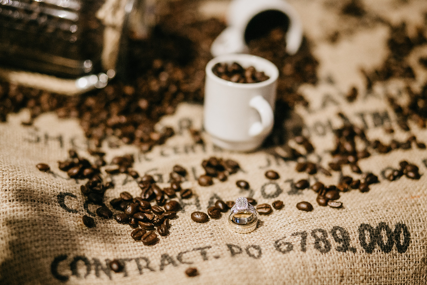 wedding rings and coffee